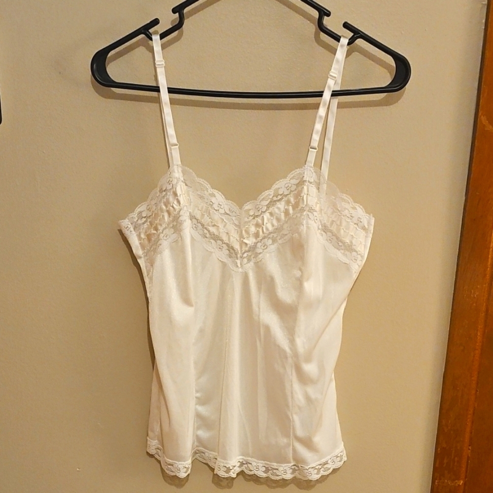 Vintage Satin Slip Camisole with Lace Trim